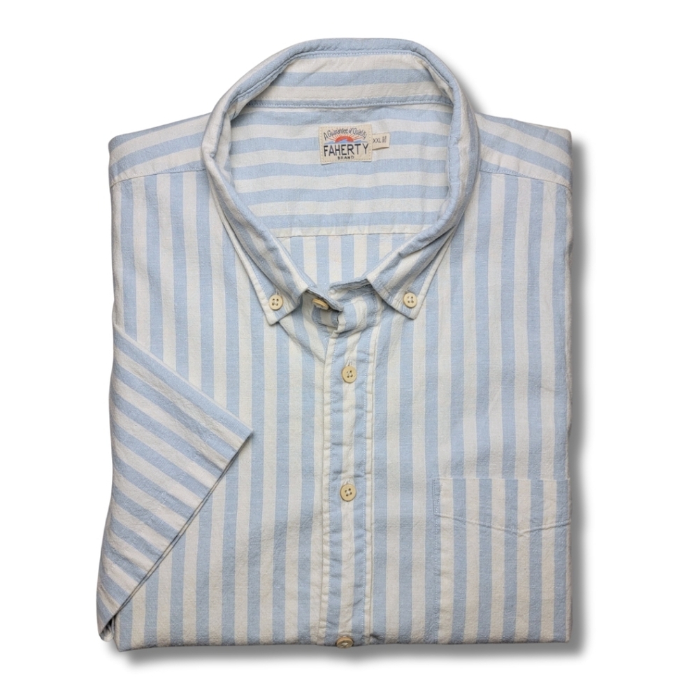 Faherty Breeze Sky Shell Stripe Short Sleeve Shirt XXL